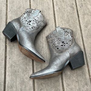 Silver Ankle Boots with Cutout Design